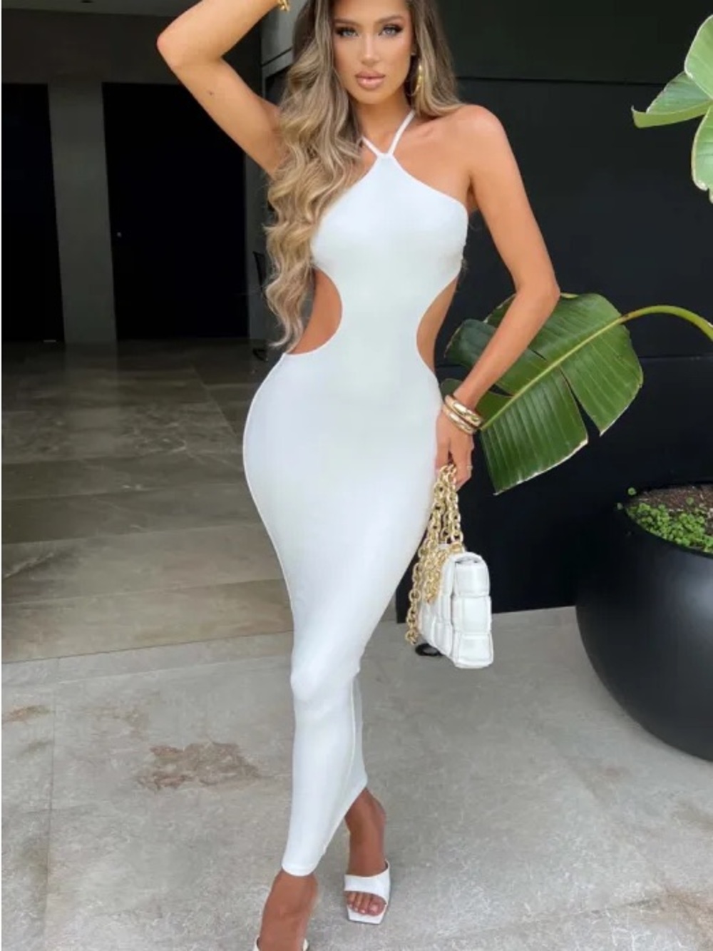 Elegant White Maxi Dress with Side Cutouts